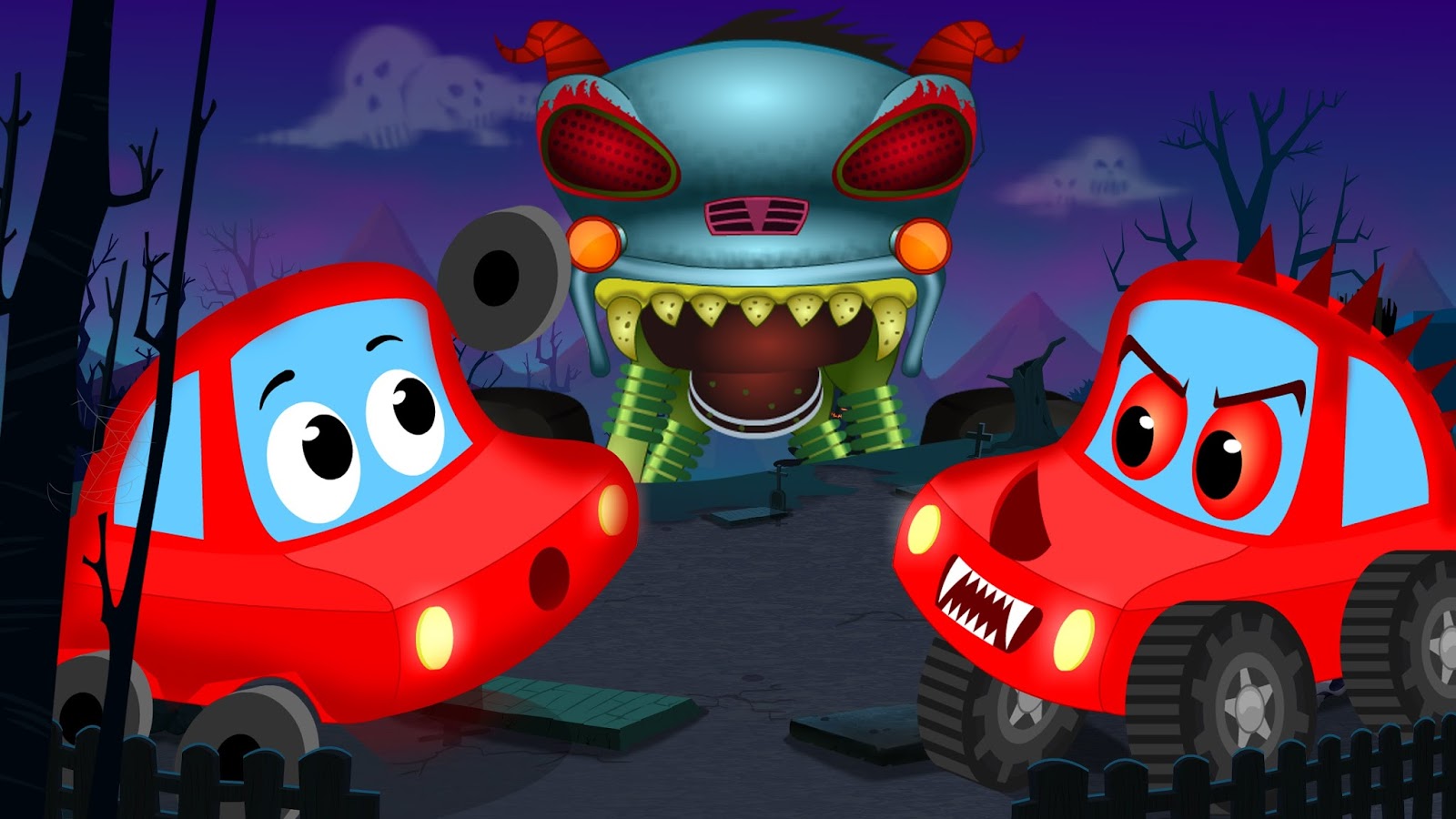 Little Red Car And The Haunted House Monster Truck In The Haunted