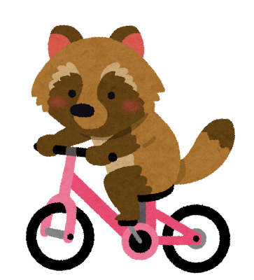 自転車に乗ったタヌキのイラスト（動物）