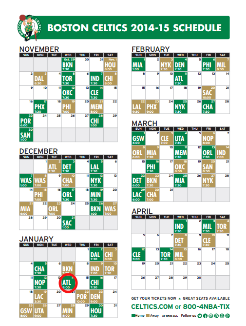Celtics full 2014-15 schedule is released, and apparently it won't be