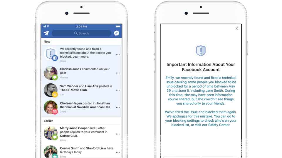 Facebook error bloqueo Imagen tomada de Facebook, propiedad de Facebook