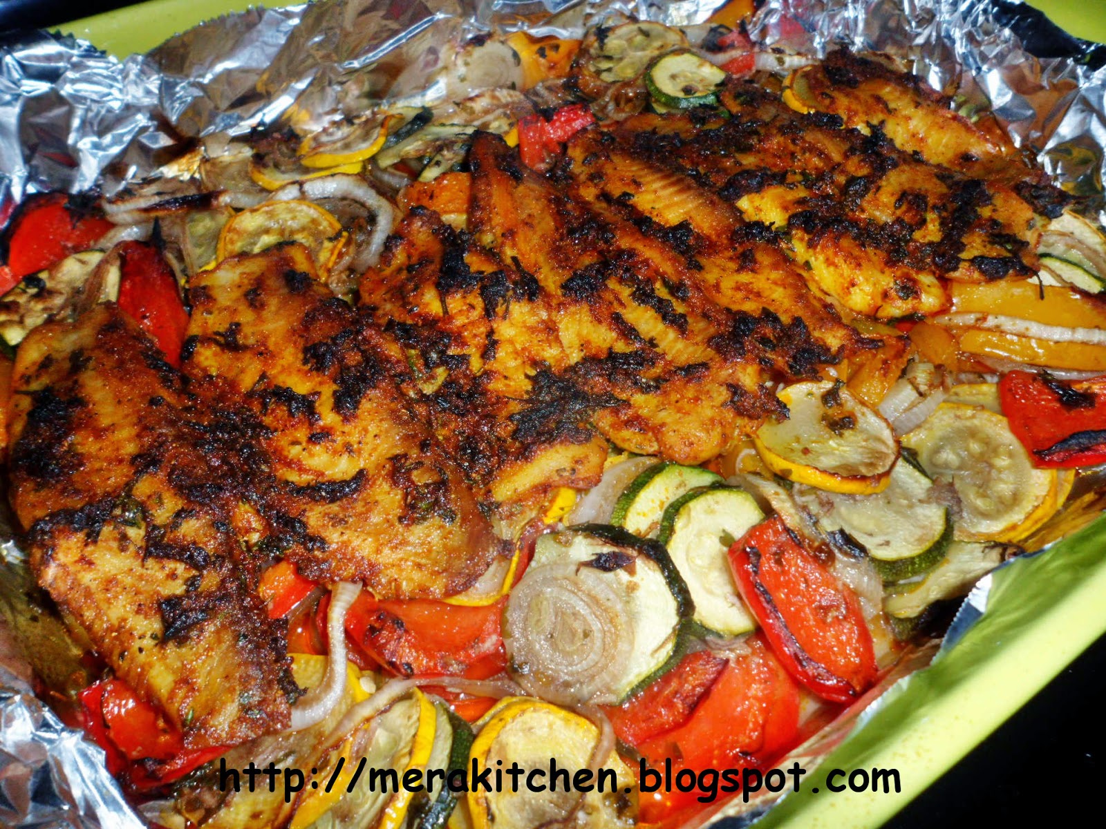 merakitchen spicy baked fish with roasted veggies