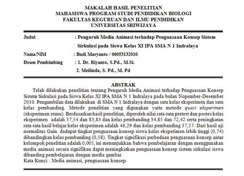 Contoh Makalah Hasil Penelitian Pengaruh Media Animasi Terhadap Penguasaan Konsep Sistem Klik Info Net