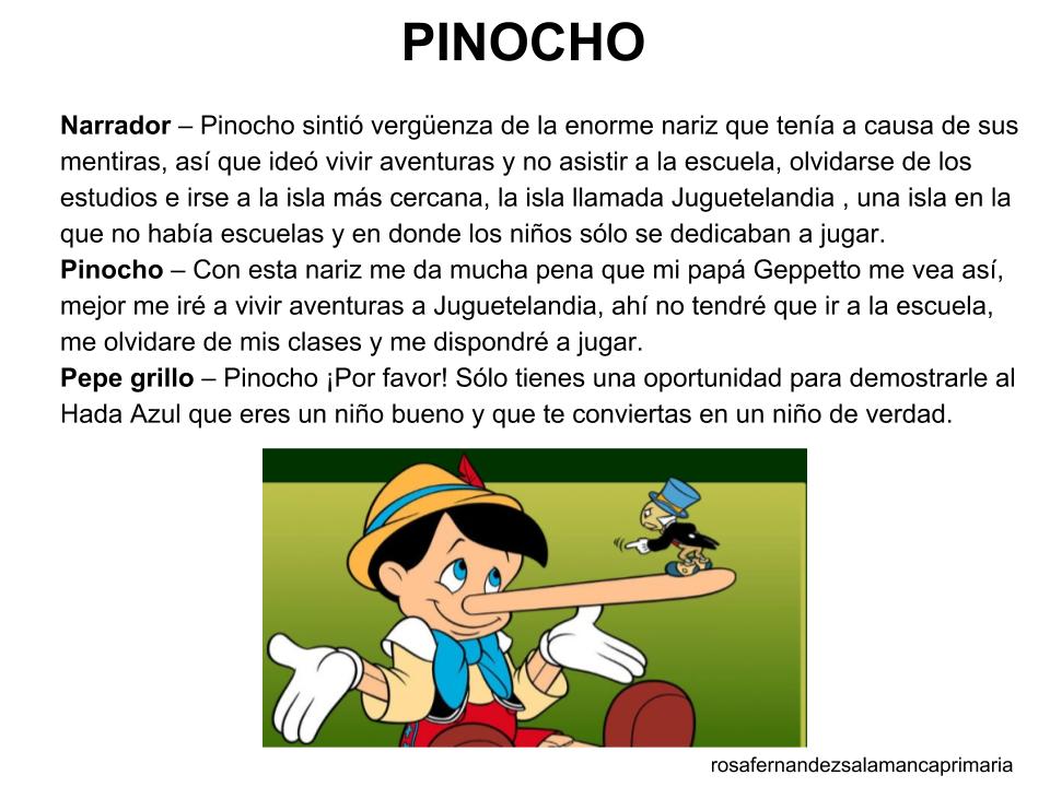 Cuentos infantiles Pinocho. Guión teatral. Cuento popular para leer y ver las imágenes.