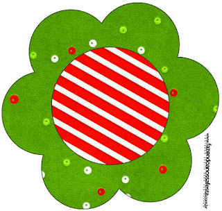 Navidad a Rayas: Invitaciones para Imprimir Gratis. Tarjeta con forma de flor de Navidad a Rayas.