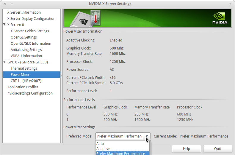 elementary OS Snippets Firefox And NVidia PowerMizer