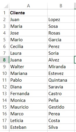 Listado de palabras en Excel