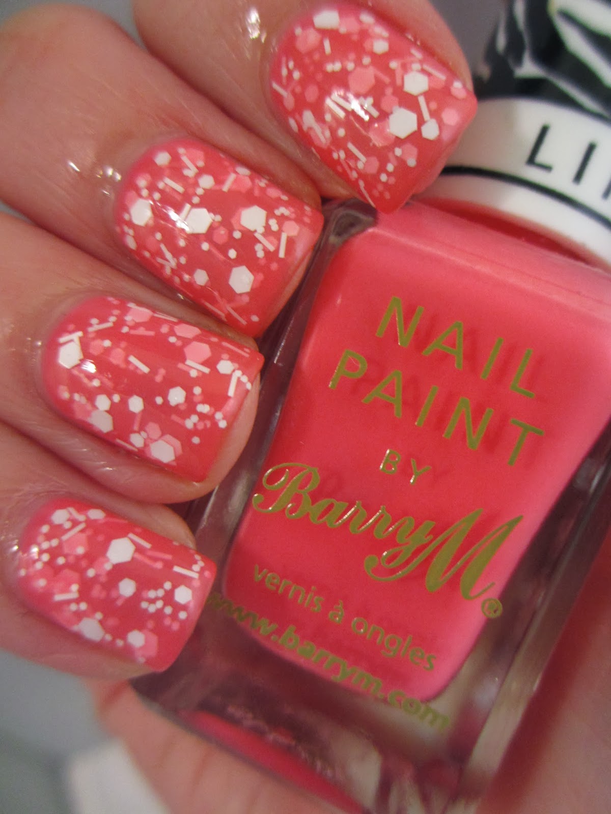 Barry-M-Special-Edition-neon-pink-Claire's-Fluffy-white-glitter-nail-polish