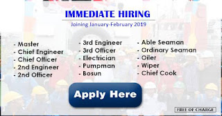 Hiring Officers, Engineers, Ratings Join January-February 2019