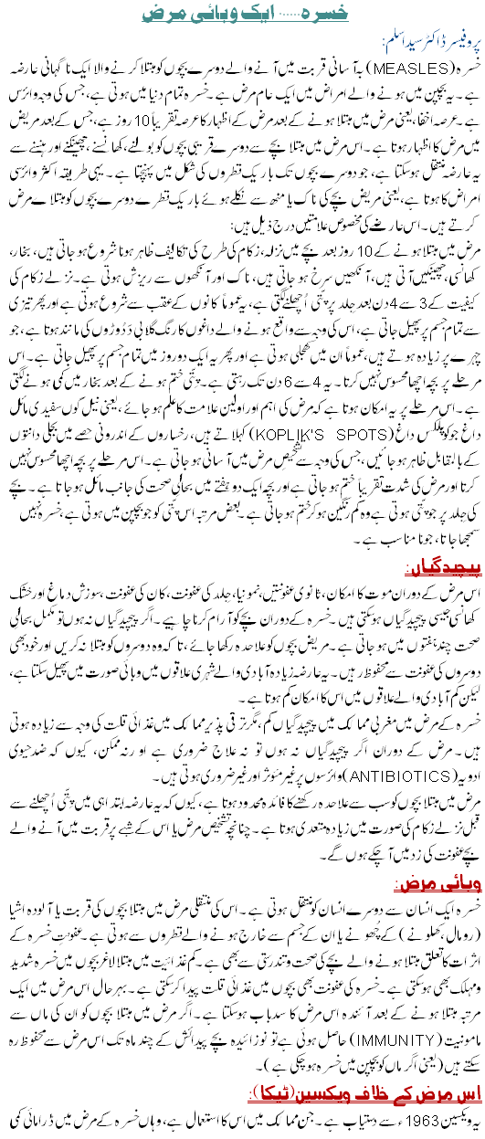 Measles in Urdu or Khasra Disease Latest Information ,New ,Technology