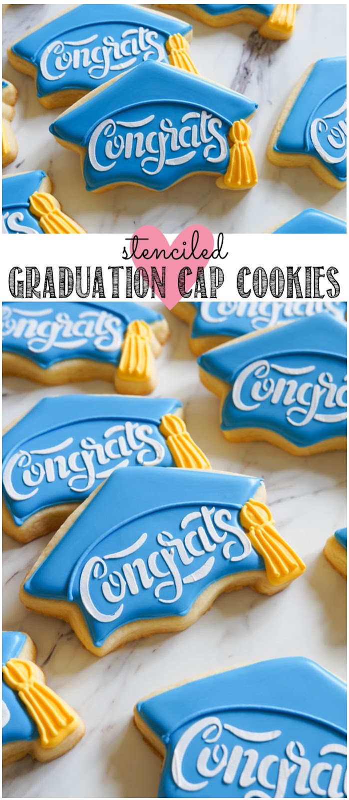 how to make stenciled graduation cap cookies | bakeat350.net