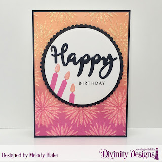 Divinity Designs Stamp/Die Duos: Happy, Custom Dies: Birthday Candles, Circles, Scalloped Circles, Mixed Media Stencil: Flower Burst
