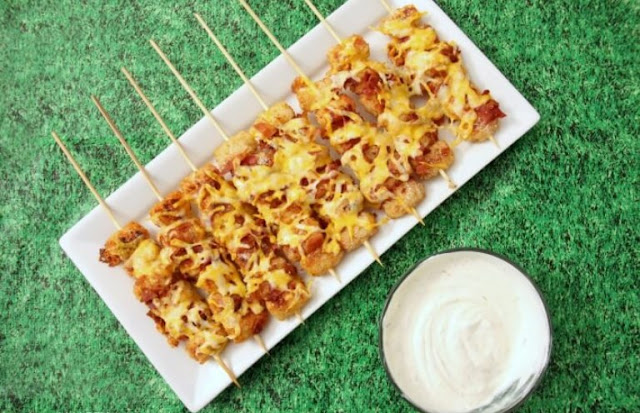 Loaded Tater Tot Skewers #appetizer #party