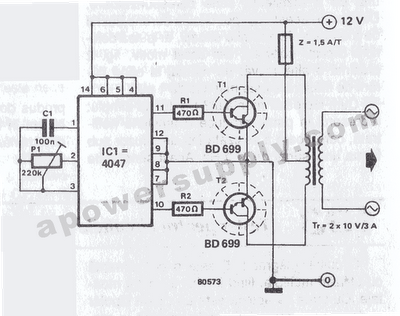 12VDC – 220VAC INVERTER USING CMOS CD4047 CIRCUIT SCHEMATIC DIAGRAM
