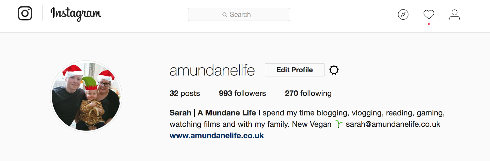 screen shot of my instagram profile
