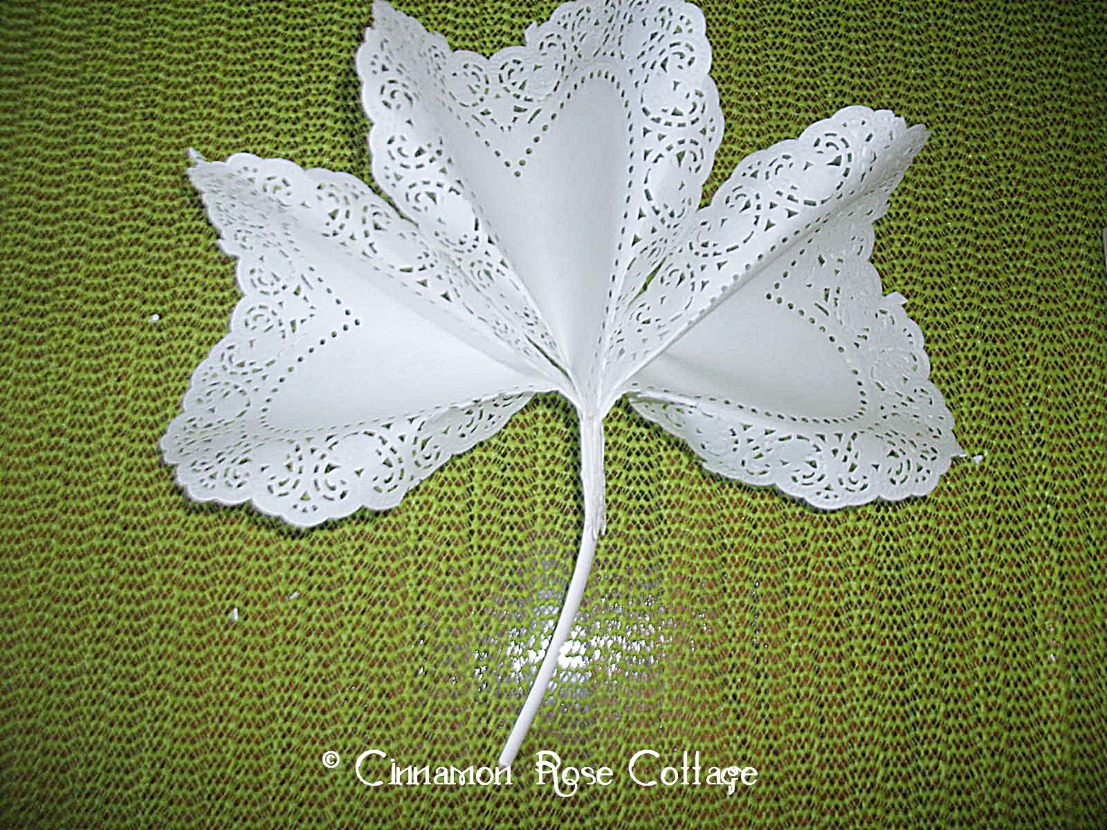 Cinnamon Rose Cottage Paper Doily Shamrock or Clover Tutorial White Cottage St. Patrick's Day
