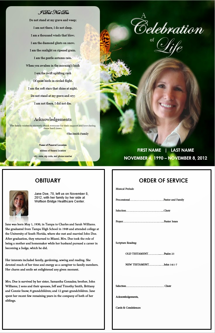 Free Funeral Program Template Printable Printable Blank World