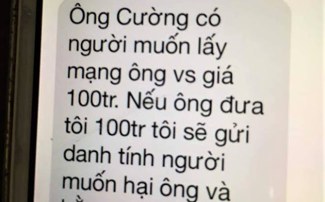 Nội dung tin nhắn được gửi đến số điện thoại ông Cường