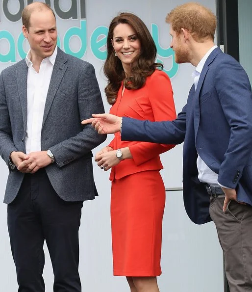 Kate Middleton wore Armani Collezioni Skirt Suit, Rupert Sanderson Malory Pumps and carried ETUI Clutch Bag for Global Academy opening