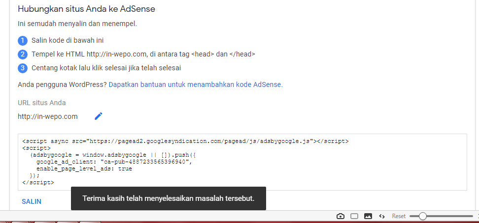 Menghubungkan Blogger ke Google AdSense