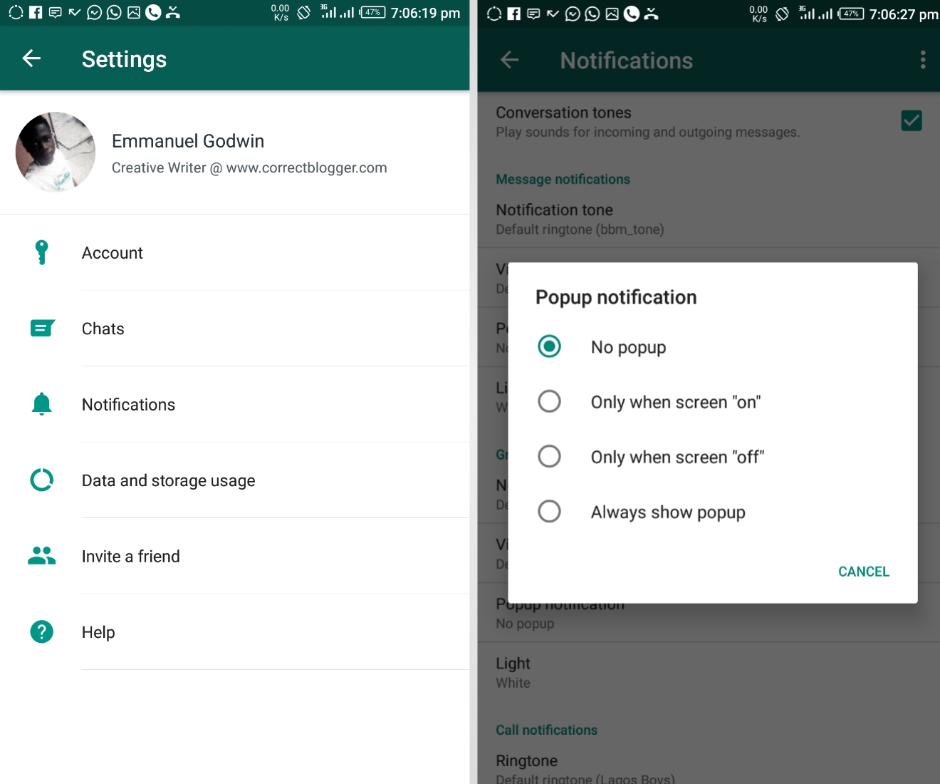 making use if the pop-up notifications