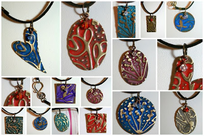 Of Brass and Colours: Vintaj natural brass components, ColorMeThis! patina, swarovski crystals, leather, brass wire, embossed, metal work, wire wrapping, ooak jewelry, ooak necklaces :: All Pretty Things