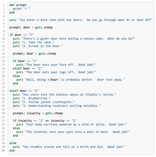 TESTHEAD: Exercise 31: Making Decisions: Learn Ruby the Hard Way: Practicum
