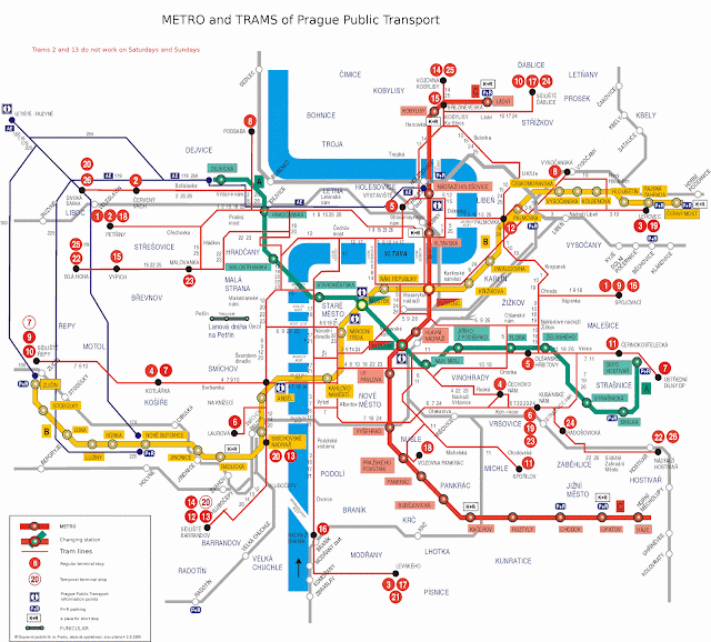 Plano del transporte público de Praga