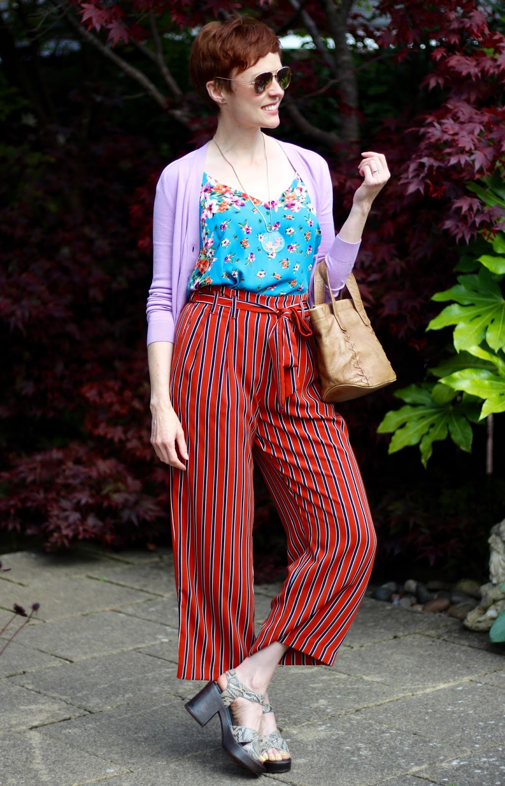 Striped Zara Culottes, Chunky Sandals & Florals, over 40 | Fake Fabulous