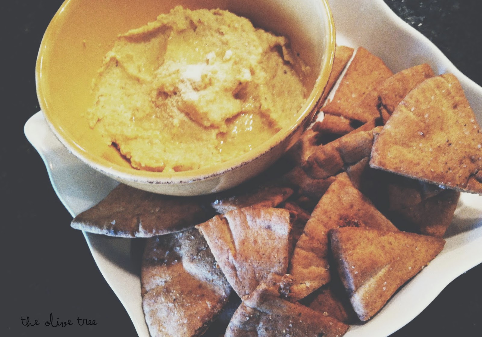hummus and pita chips. the olive tree