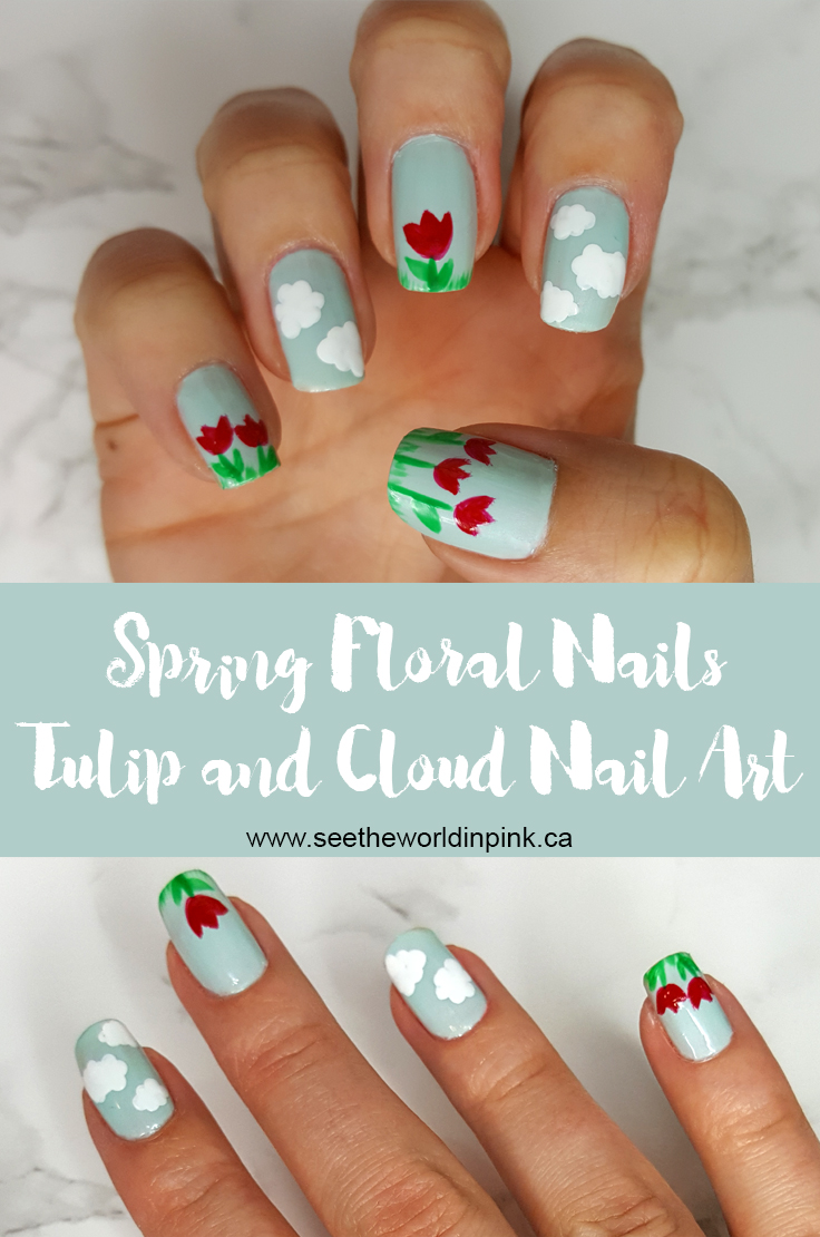Manicure Monday - Floral Nails ~ Tulips and Clouds Nail Art + How-to! 