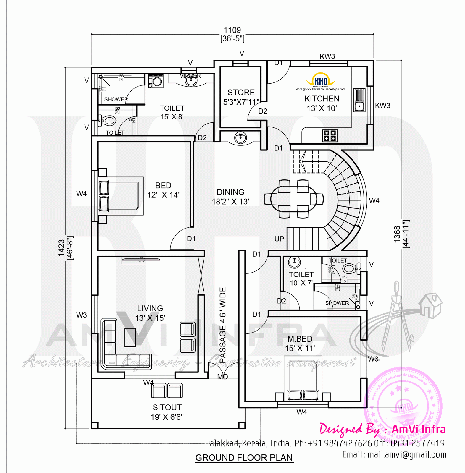 Elevation and free floor  plan  Home  Kerala Plans 