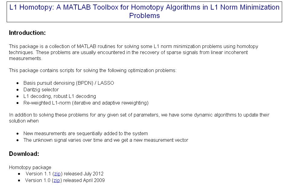 Nuit Blanche L1 Homotopy A MATLAB Toolbox for Homotopy Algorithms in