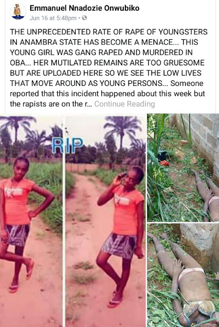 Young girl reportedly gang raped and murdered in Anambra state (Graphic Photos)