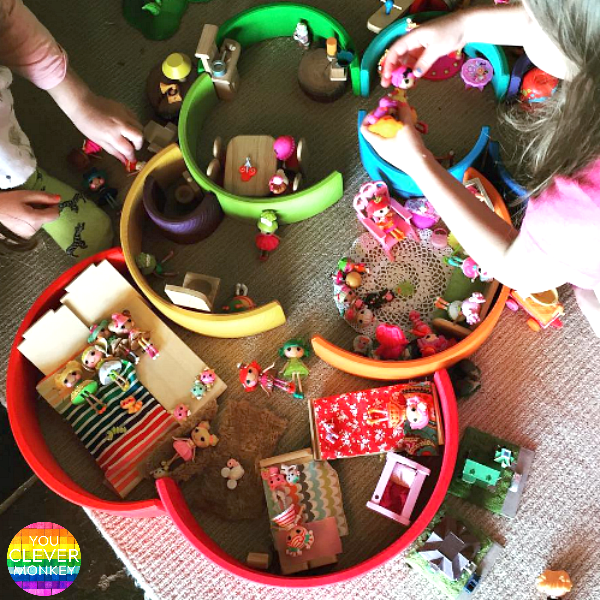 Eight Different Ways to Play with a Grimms Rainbow Stacker - from creating small worlds for pretend, to challenging your youngest builder and  exploring early Maths and STEM concepts, a Grimms Rainbow Stacker is the perfect toy and a must for any childhood | you clever monkey