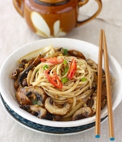 easy mushroom noodle recipe with ginger or galangal herbs