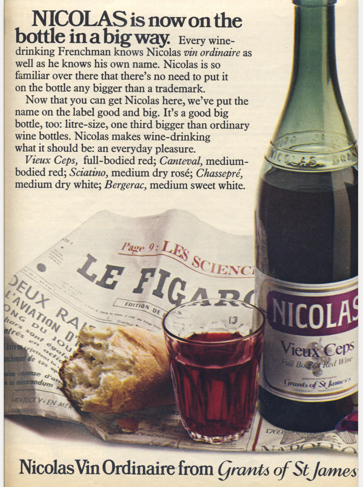 ADVERT NICOLAS WINE MERCHANT VINTNER NECTAR BOTTLE PARIS PRINT ABB6159B