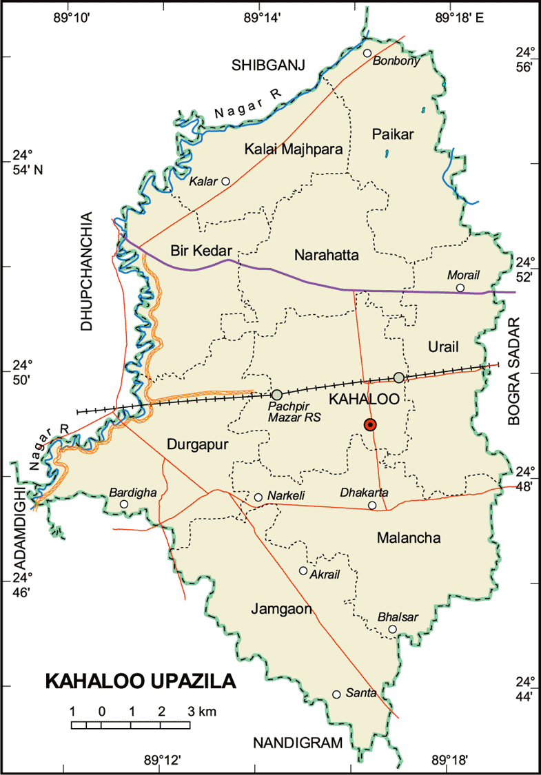 Kahaloo Upazila Map Bogra District Bangladesh