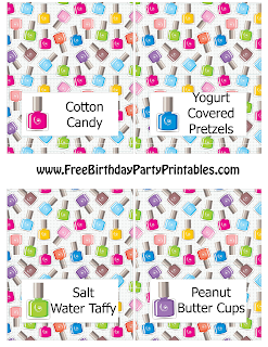 Free Nail Polish Birthday Party Printables- Food Cards