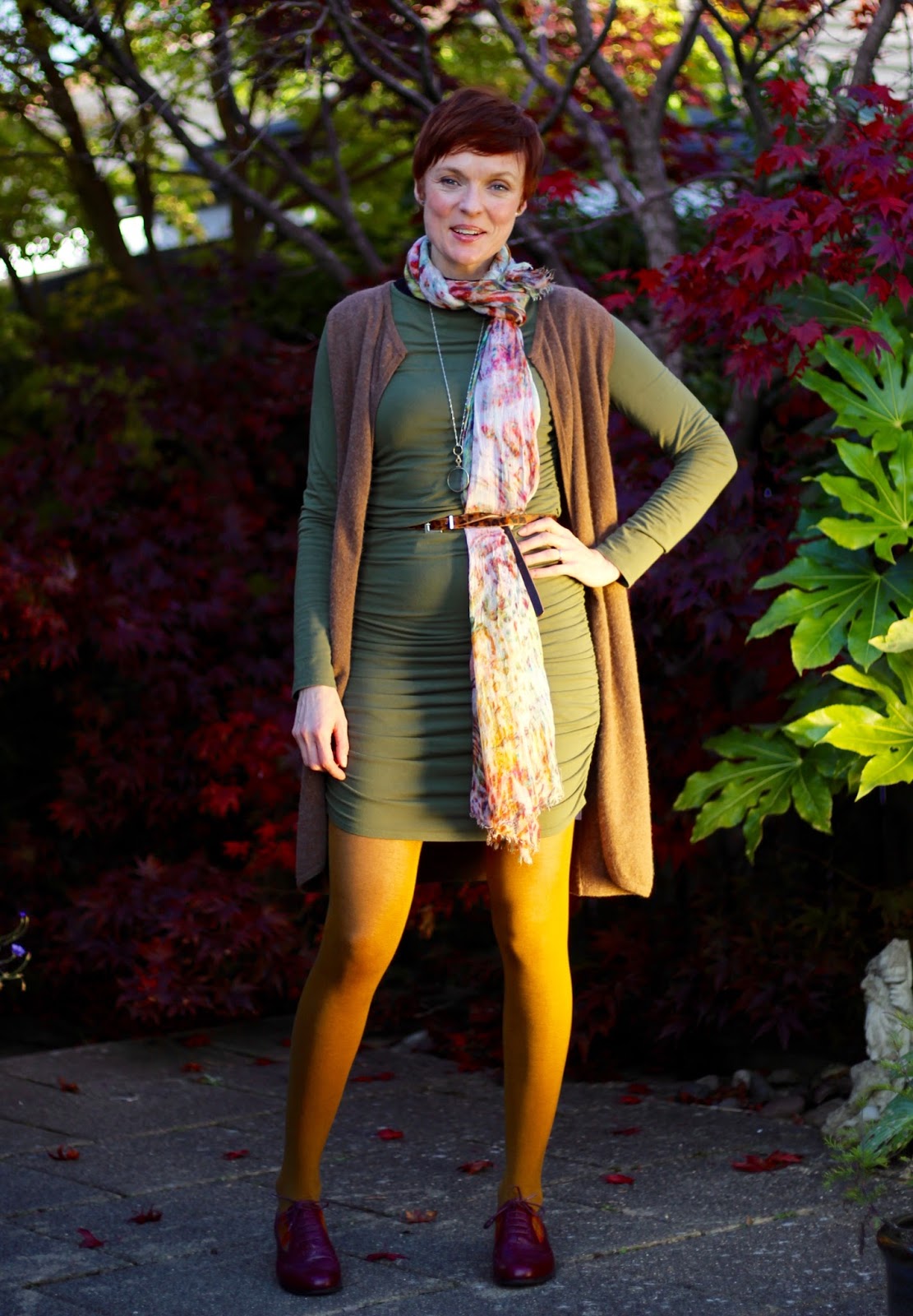 Baukjen Ruched Dress with Autumn Layers | Deluded Shopping | Fake Fabulous