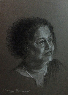 portrait study done using charcoal pencil and white pastel pencil by Manju Panchal