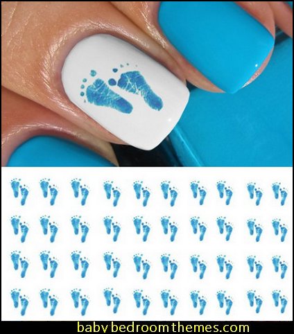 Blue Baby Footprints Water Slide Nail Art Decals