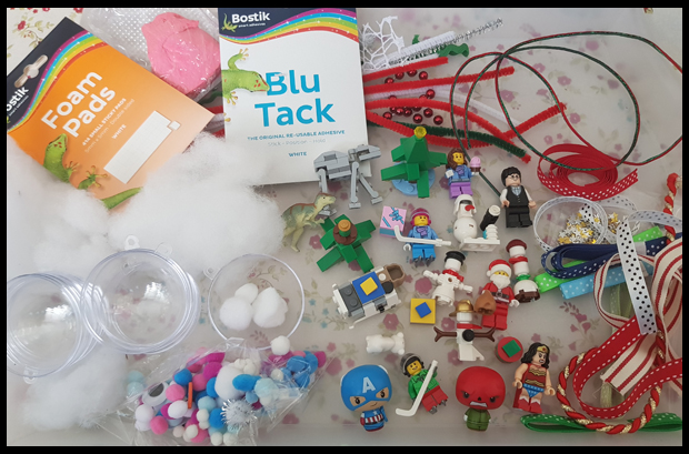 All the materials we needed to make our own Christmas Baubles