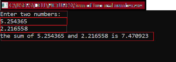 Sum of two Real numbers in C-programming: - C-Programming