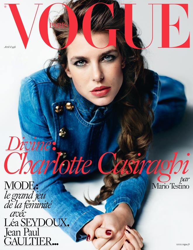 Charlotte Casiraghi on the cover of Vogue Paris April 2015 issue by fashion photographer Mario Testino