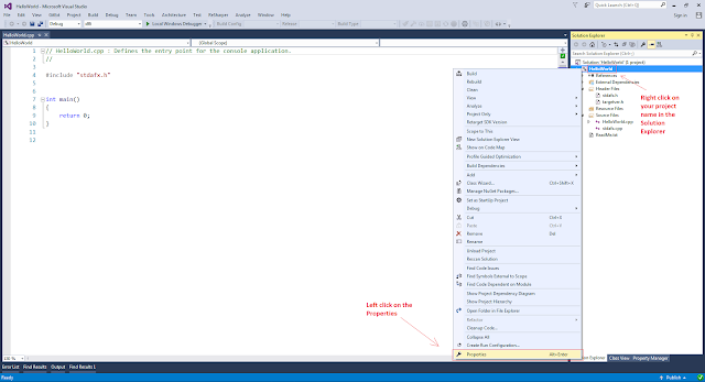 Opening the Property Pages of the Visual Studio Project Opening the Property Pages of the Visual Studio Project