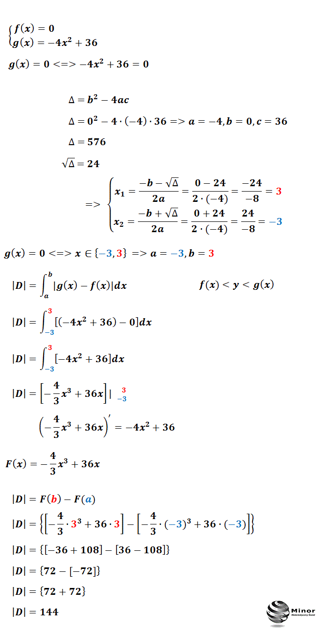Pole obszaru między wykresem funkcji kwadratowej a osią OX obliczane całką