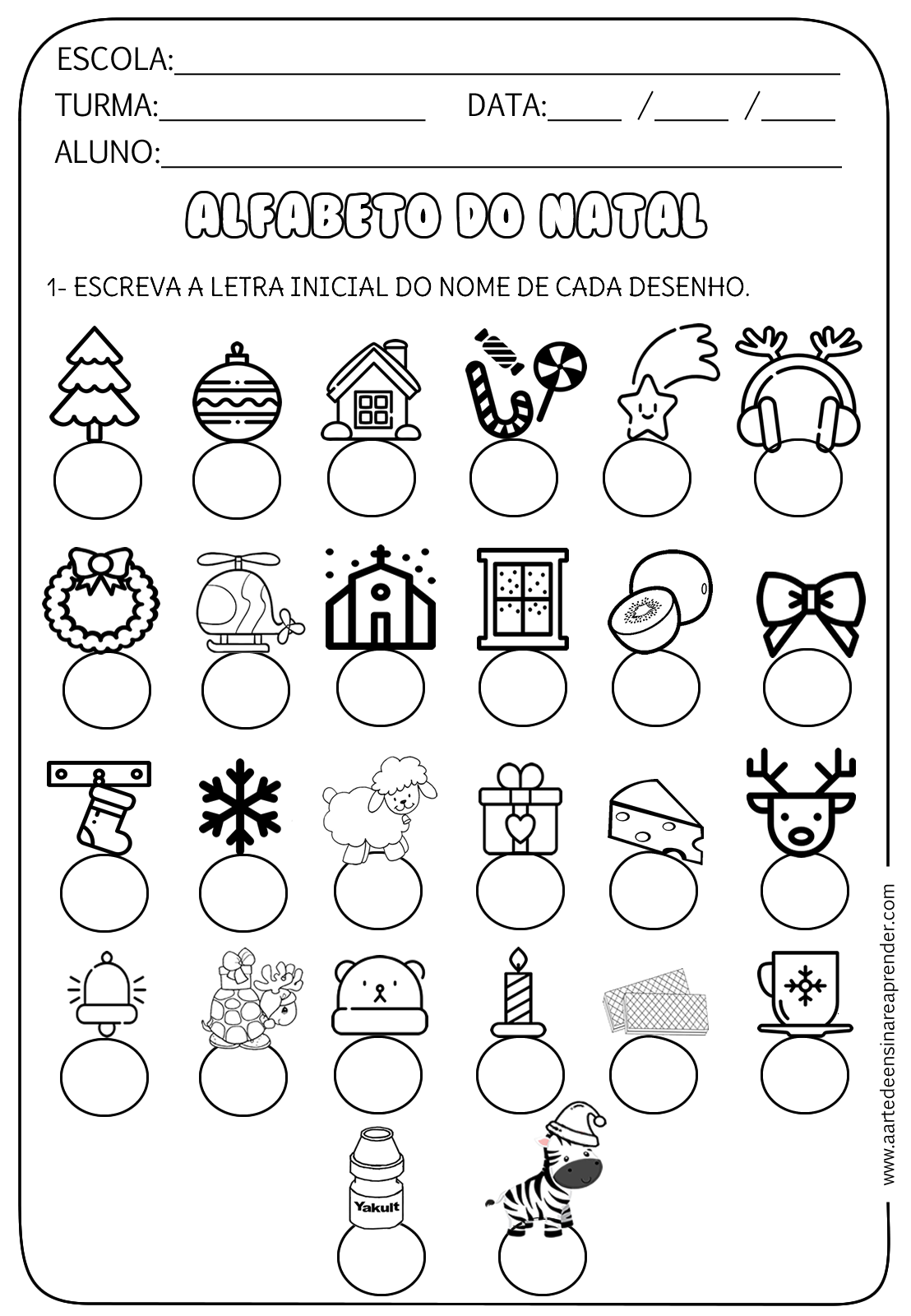 Desenhos de Natal (números e letras)