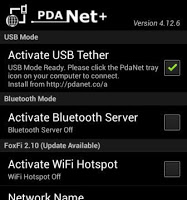 PDANet+ Screenshot