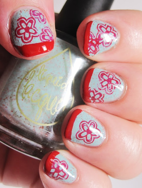red tip and stamp with Sally Hansen Sacred Scarlet and Pueen 19