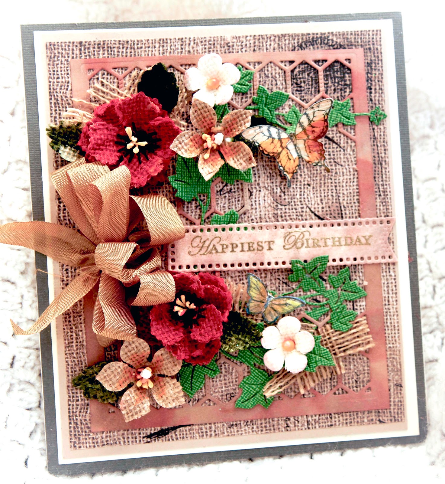 Creative Moments by Nancy Hill Burlap Flowers using Flower Dies